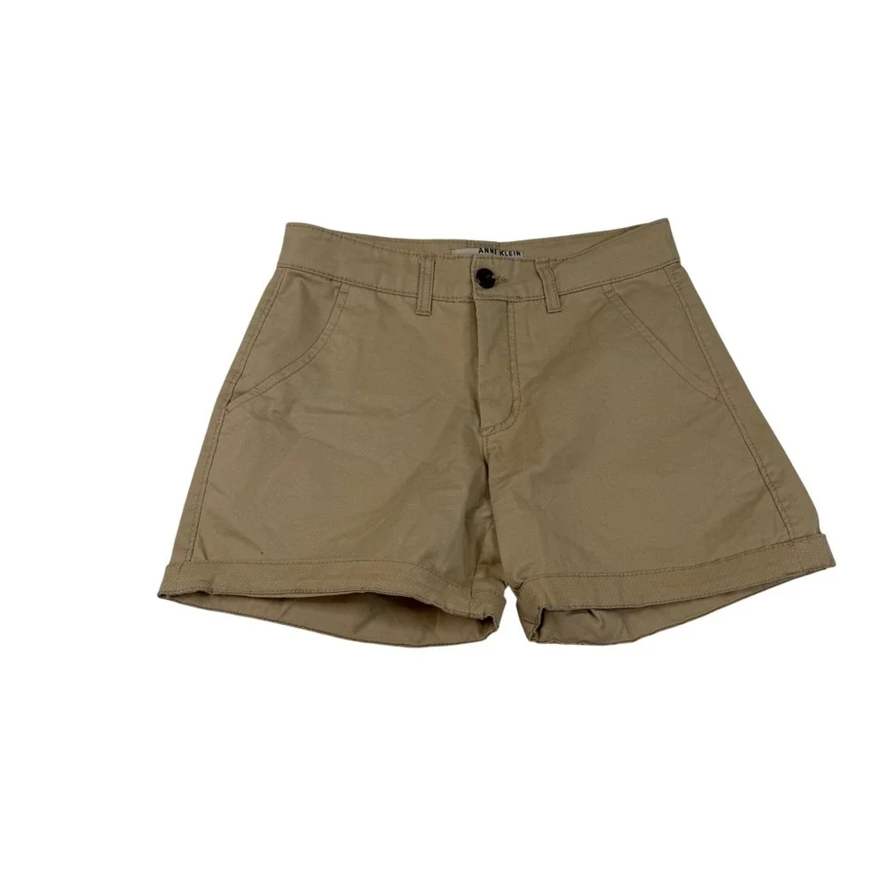 Anne Klein Womens Khaki Chino Shorts Tan Cuffed Mid Rise Size 5